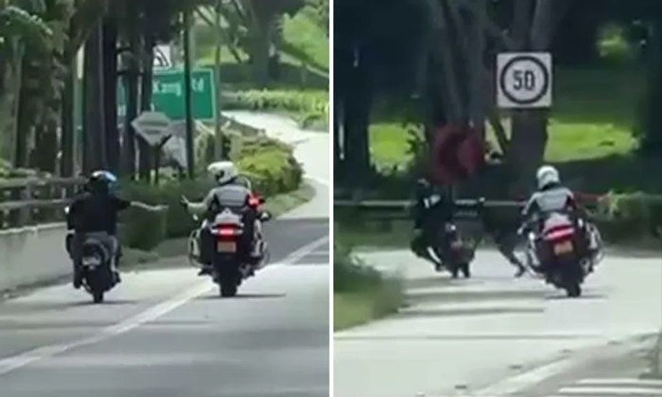 TP chase on KJE: Pillion rider jumps off motorcycle before biker skids and gets arrested