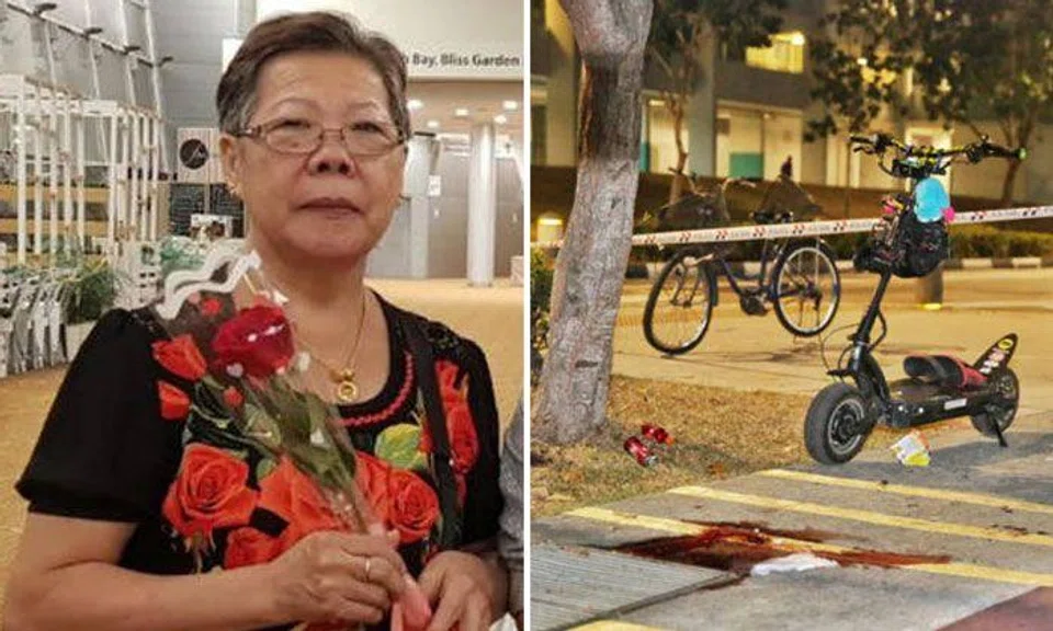 Madam Ong Bee Eng had been in a coma since she collided with a e-scooter while riding her bicycle in Bedok on Sept 21. A 20-year-old man was arrested after the accident. PHOTOS: COURTESY OF ONG FAMILY, SHIN MIN DAILY NEWS