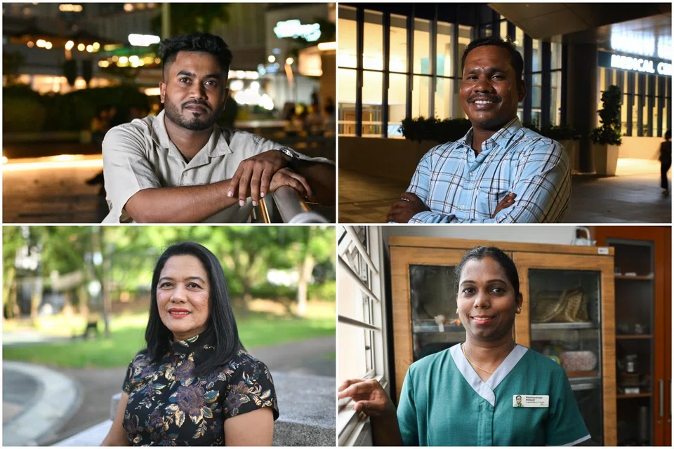 Migrant workers (clockwise from top left) Rayhan Md Abu, Senthil Selvarasu, Panchavarnam Porkodi and Leizle Menez.