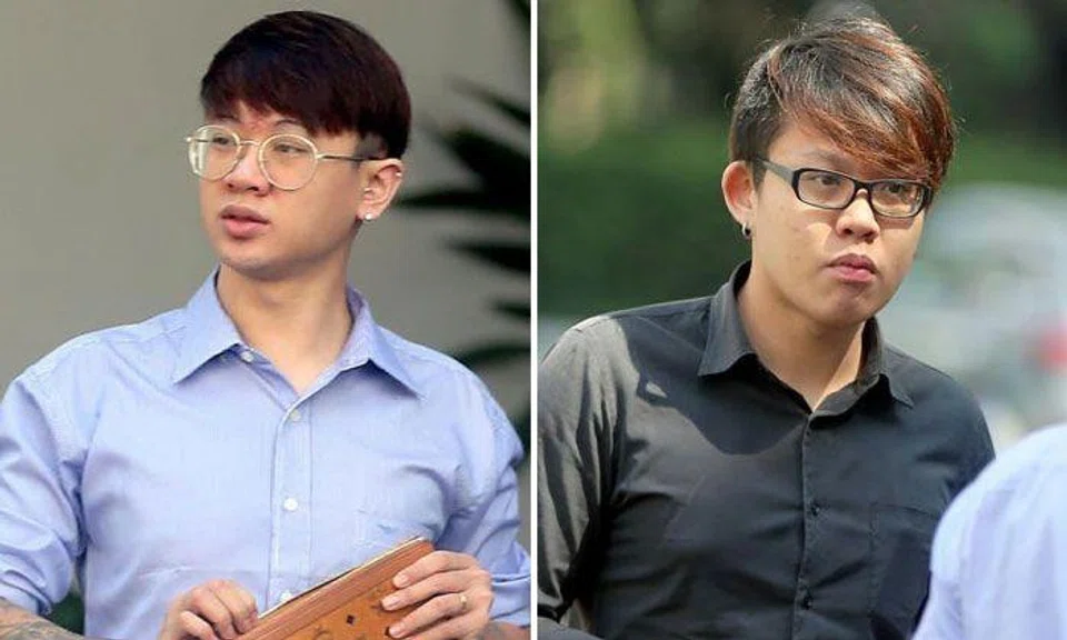 Ng Shiuh Shao (left) was sentenced to two years' jail and his brother Shiuh Leong (right) was given nine months' jail for assaulting a Malaysian man who used to date their mother. ST PHOTOS: WONG KWAI CHOW