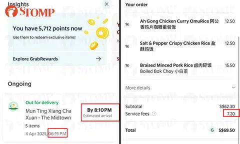 Woman pays 'ridiculous' $7.20 Grab service fee, yet waits 2 hours for food from restaurant just 1km away