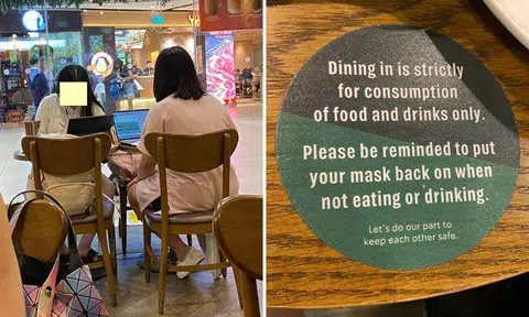 Woman frustrated with students hogging tables at Starbucks to study despite stickers advising otherwise