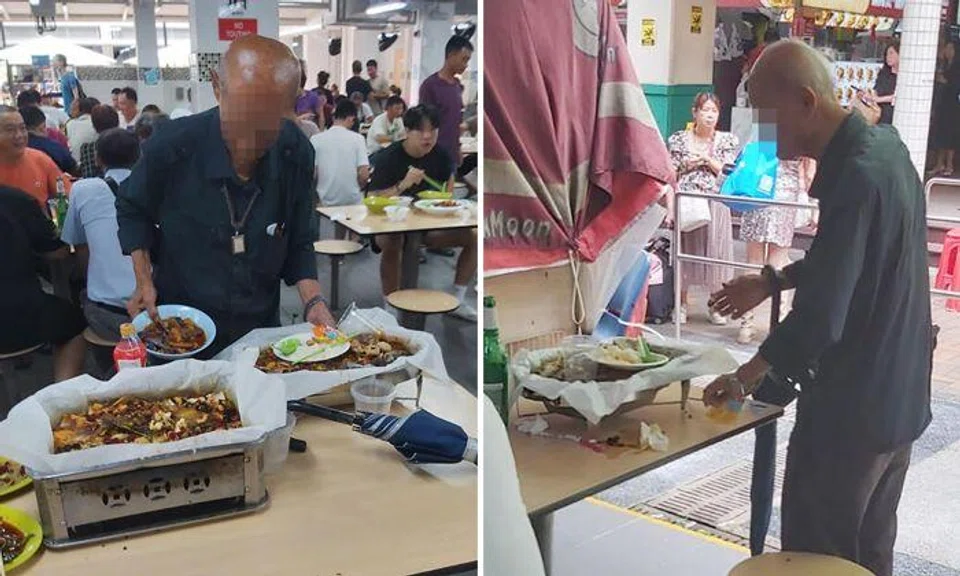 Elderly man eats leftovers at Chinatown hawker centre 'to prevent wastage', not because he's poor