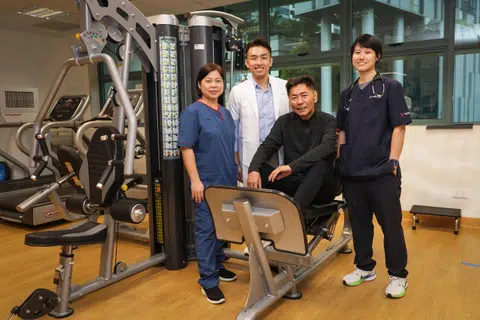 (From left) TTSH nurse clinician Tham Lai Mei, TTSH senior physiotherapist Keith Chua, Mr Tan Kim Kiang and Dr Violet Hoon, head of cardiac rehabilitation services, at the Cardiac Rehab Gym in Tan Tock Seng Hospital on March 24.