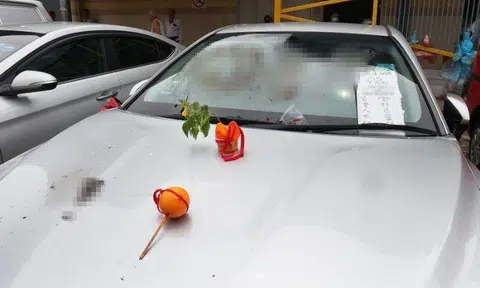 A chicken seller's car was smeared with poop in the carpark near Sims Vista Market & Food Centre in Aljunied. A cake with a flower stuck in it as well as an orange with a red string and two joss sticks were also on the car's bonnet.