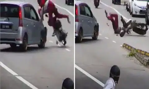 Who to blame? Driver makes a turn and crashes into speedy motorcyclist who was flung onto road