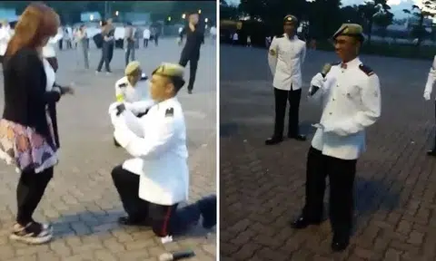 So sweet! Soldier gets down on one knee to propose to GF right after ORD paradeo girlfriend right after ORD parade