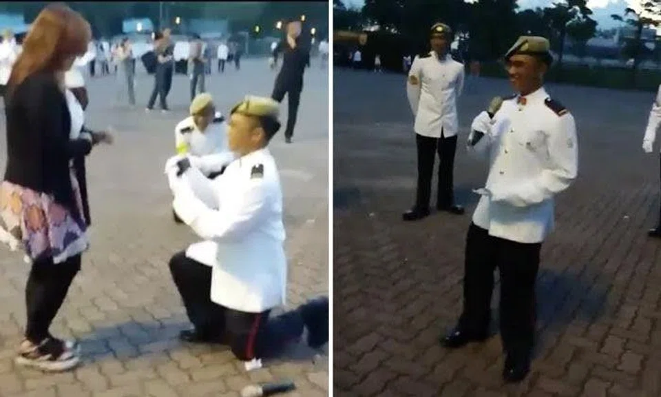So sweet! Soldier gets down on one knee to propose to GF right after ORD paradeo girlfriend right after ORD parade