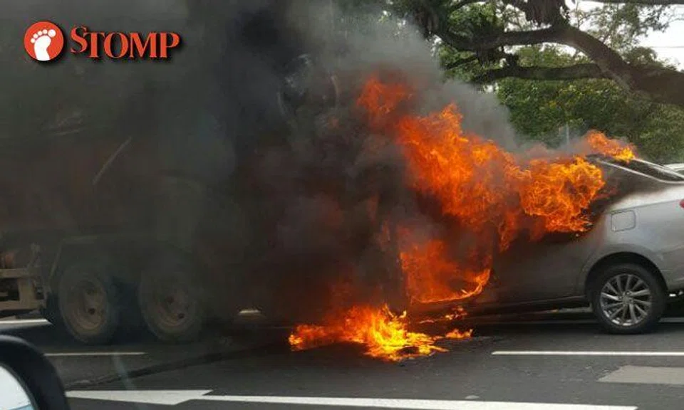 Car bursts into flames along Clementi Road