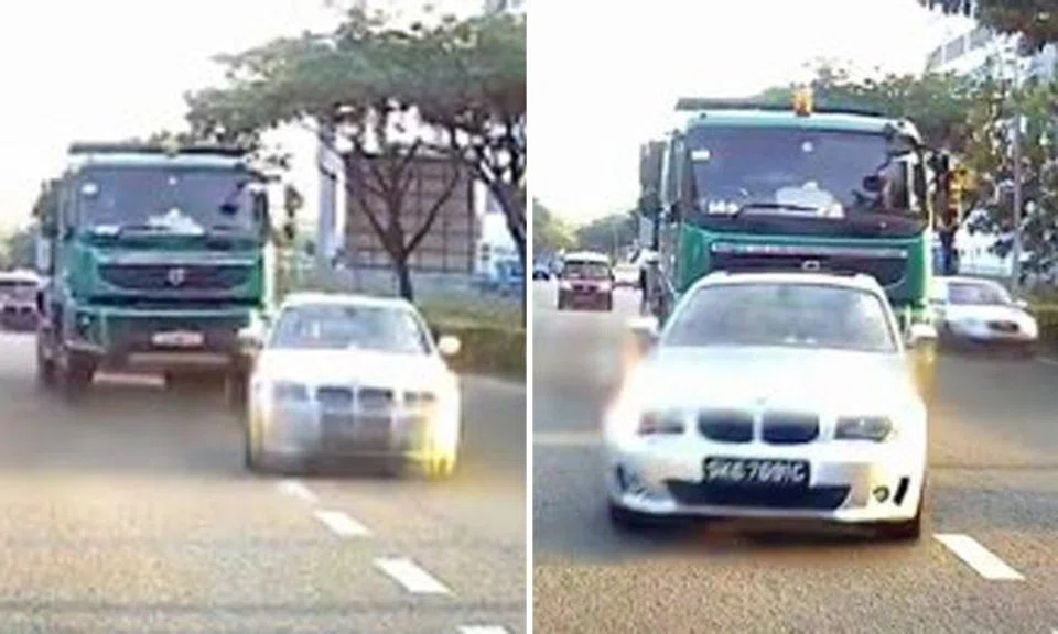 BMW and tipper truck drivers change lanes at the same time on KPE -- and slam right into each other