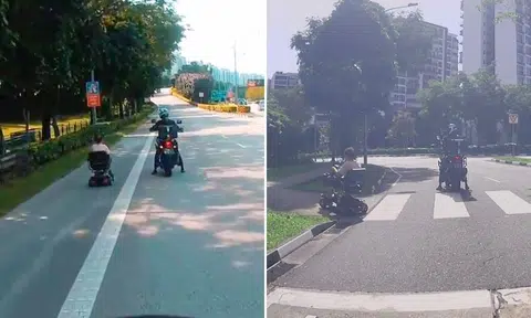 pma user on tpe guided to pedestrian path by 2 motorcyclists