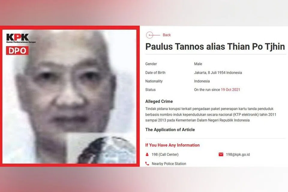 Indonesian Paulus Tannos, also known as Tjhin Thian Po, was arrested in Singapore on Jan 17.