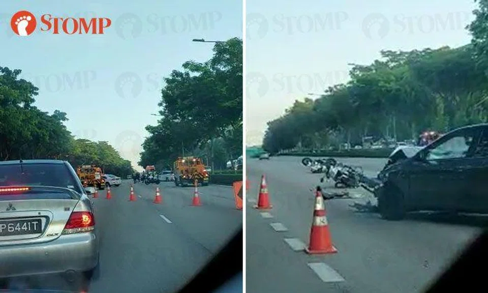 2 taken to hospital after accident involving 2 cars and 3 motorcycles on PIE