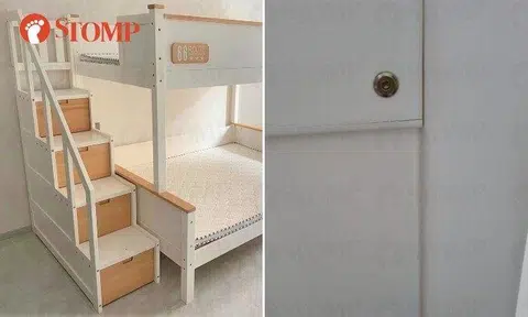 The Stomper noticed a crack on the side of the staircase of one of the bed frames.