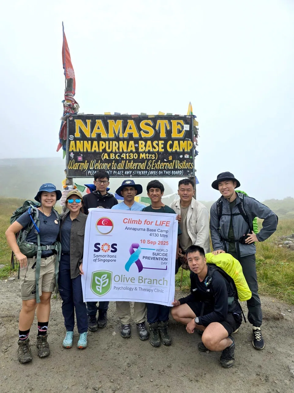 The group of eight trekked to Annapurna Base Camp in Nepal to raise awareness for mental health and suicide prevention.