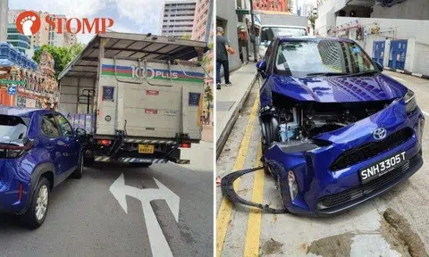 A private-hire car and a lorry were involved in an accident at Waterloo Street near Bencoolen Link.