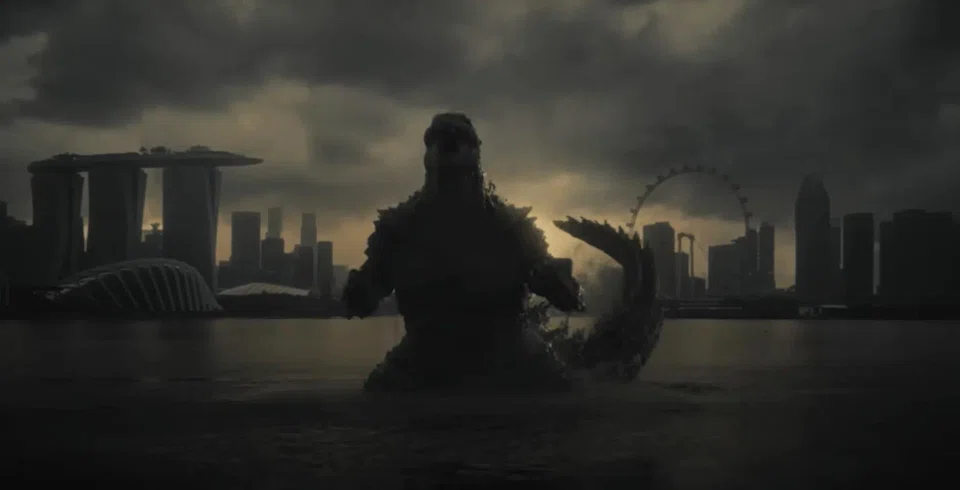 Godzilla emerges from Marina Bay to mark franchise's 70th anniversary ...