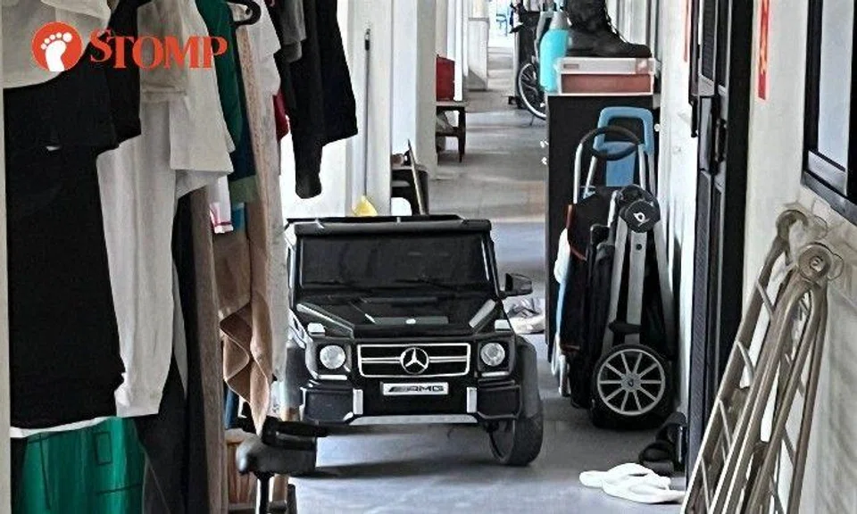 The Stomper shared photos of the miniature vehicle dominating the already cluttered common corridor on the ground floor.