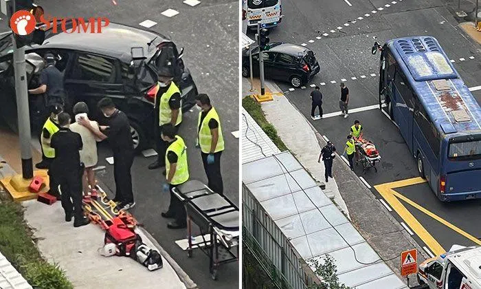 Elderly man and woman taken to hospital after bus and car collide in ...