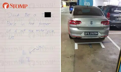 Volkswagen driver gets angry note after blocking 2 motorcycle lots at City Square Mall carpark