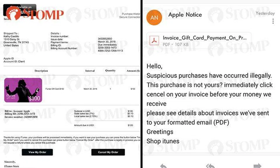 Beware of phishing email claiming that you purchased an iTunes Gift Card