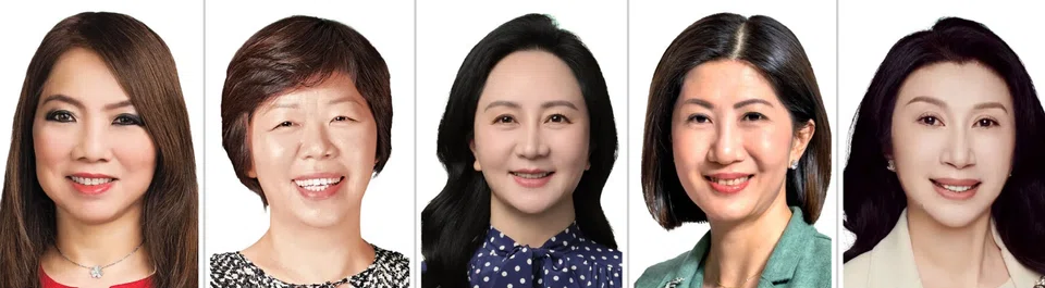 (From left) Tan Su Shan, Grace Wang, Meng Wanzhou, Bonnie Chan and Kathy Yang.
