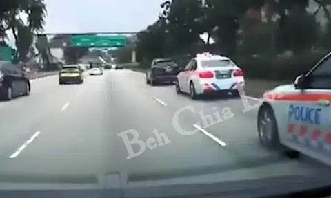 Road hogger refuses to give way to 2 Traffic Police cars at Upper Paya Lebar Road