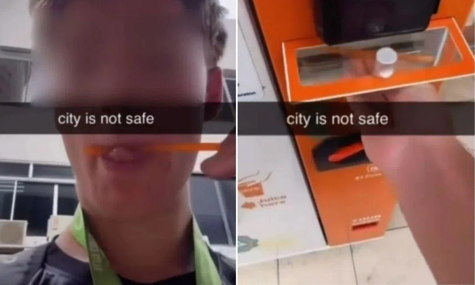 student lick ijooz straw and puts it back into dispenser.. 