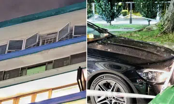 Window plunges from 25th floor in Telok Blangah, dents Mercedes-Benz and injures 2 elderly men