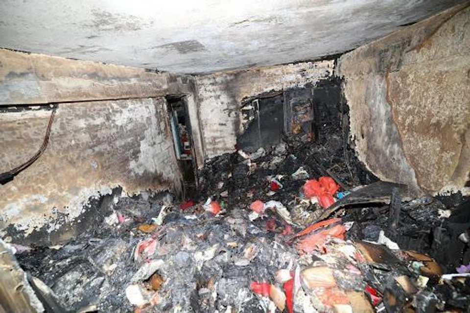 The charred interior of the flat