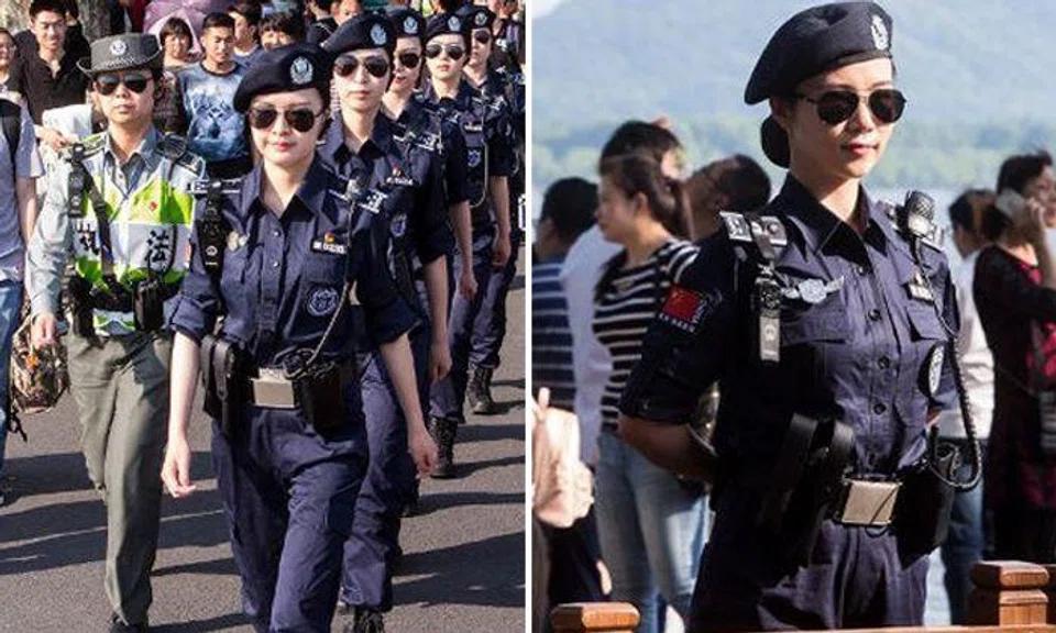 Pretty all-female task force keeps the peace for May Day at Hangzhou