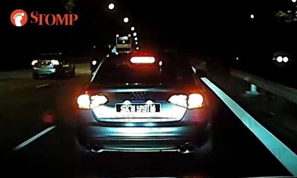 Audi driver abruptly cuts into lane on BKE without signalling -- and still has cheek to play 'braking game'