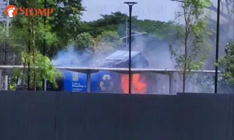 Recycling truck catches fire near Marina Bay MRT Station
