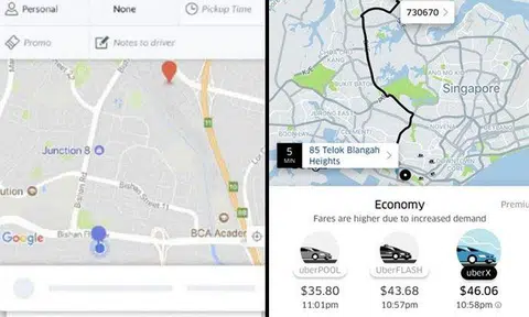 Uber trip from Tuas to Changi Airport cost $179 due to surge after Grab app outage