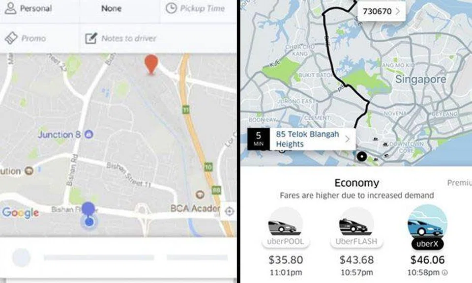 Uber trip from Tuas to Changi Airport cost $179 due to surge after Grab app outage