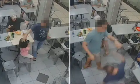 East Coast coffeeshop elderly man pushed head