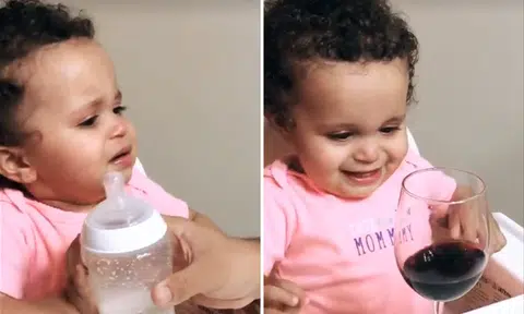 This toddler stops tantrum when given glass of wine is all of us after a long day