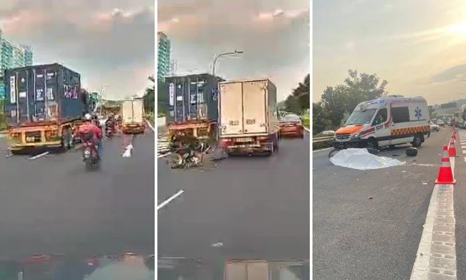 Motorcyclist dies after colliding with lorry and falling under wheels of trailer on KJE