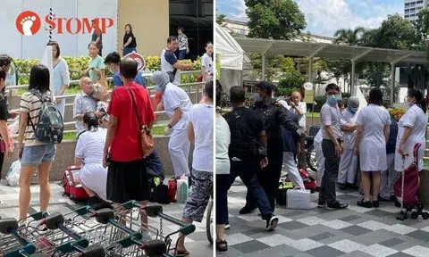 Stomper Mark shared photos of the woman leaning against an elderly man surrounded by medical staff from the nearby polyclinic.