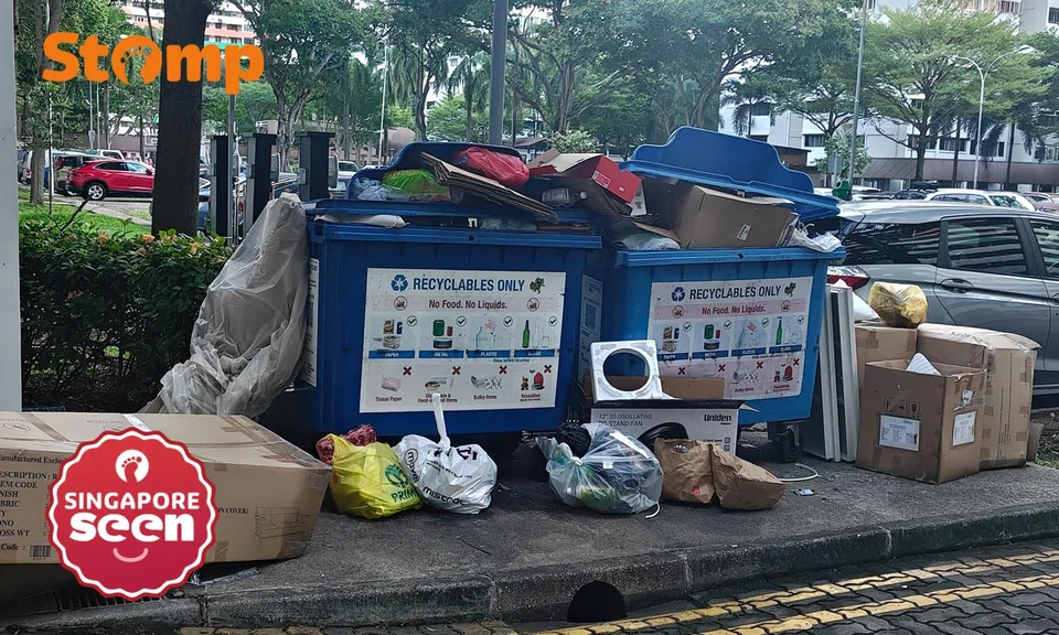 uncleared recycling bins at Haig Road
