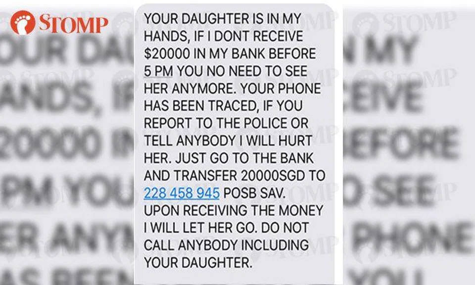 Man receives SMS from scammer asking for $20k ransom for 'kidnapped' daughter's release