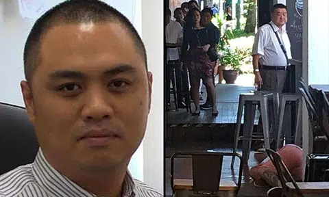 Mr Spencer Tuppani Shamlal Tuppani (left) was fatally stabbed on July 10.  He is believed to be the son-in-law of the 69-year-old suspect (right), who was seen standing near the victim's body.