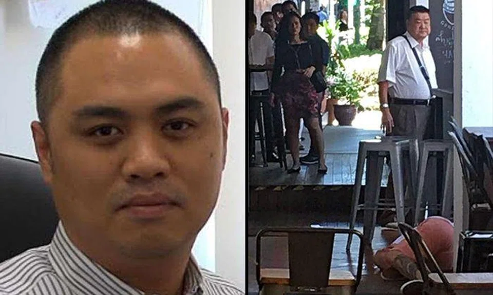 Mr Spencer Tuppani Shamlal Tuppani (left) was fatally stabbed on July 10.  He is believed to be the son-in-law of the 69-year-old suspect (right), who was seen standing near the victim's body.