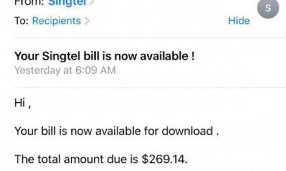Singtel subscribers hit by phishing e-mail telling them their bills are ready for download