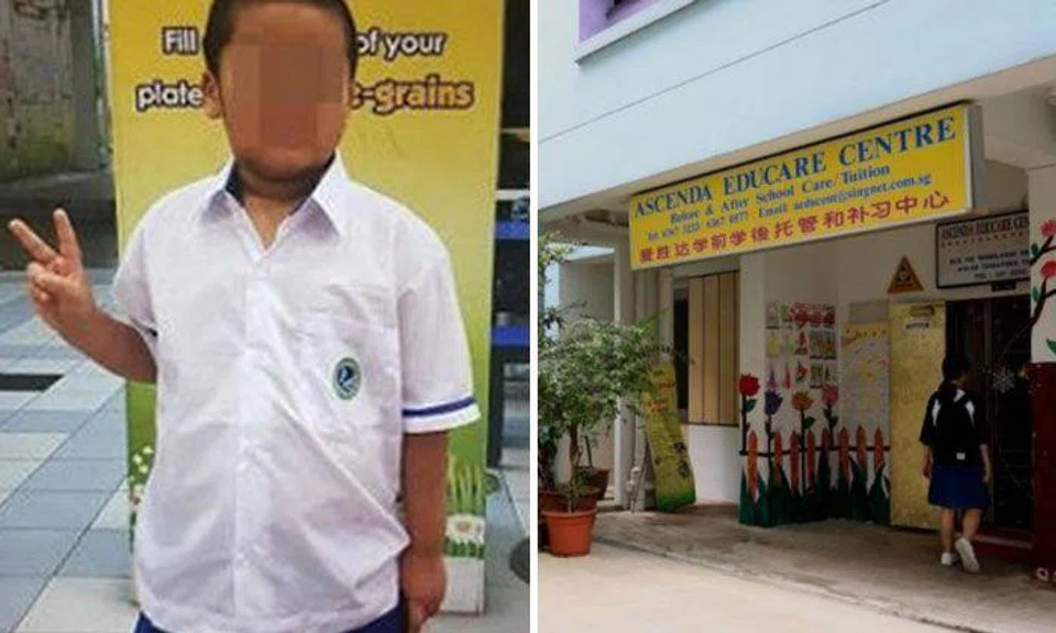 Photo: Wanbao. The boy (left) who went missing after alighting at from a bus at the entrance to the childcare centre (right). 