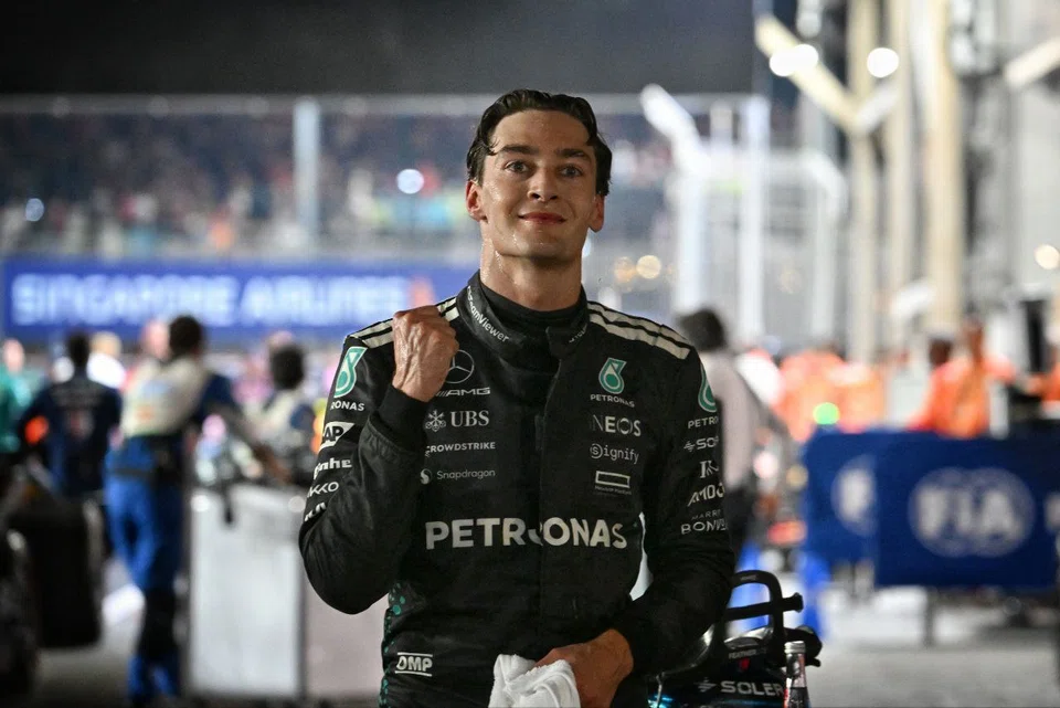 Mercedes driver George Russell after winning the Formula 1 2025 Singapore Airlines Singapore Grand Prix night race at the Marina Bay Street Circuit on Oct 5.