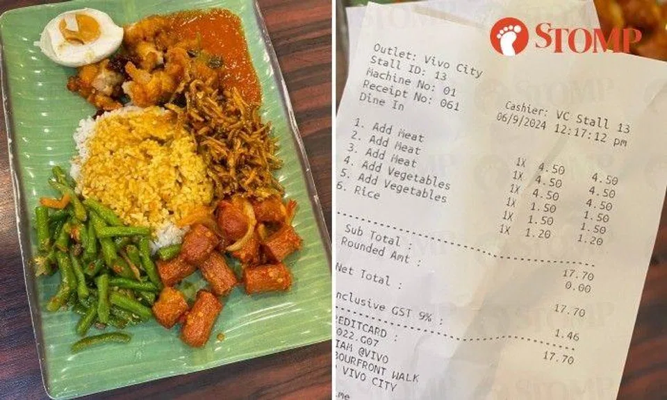 Stomper Miller shared photos of the food and the receipt he got at the Kopitiam foodcourt on Sept 6.
