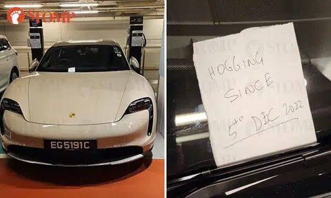 Porsche driver gets note after 'hogging' lot with charging point at Changi Airport since Dec 5