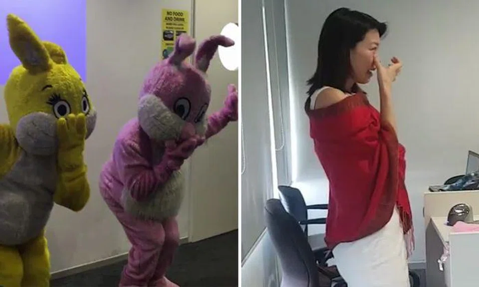 Republic Poly lecturer who danced in bunny suit moved to tears after getting a surprise of her own