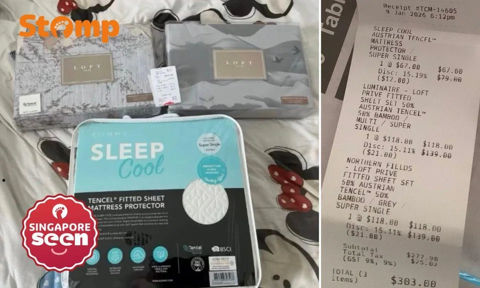 Bedsheets and mattress protector bought from a shop in Clementi Mall